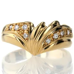 K18YG イエローゴールド リング ダイヤモンド 0.10ct V字 ライン 指輪 12号【新品仕上済】【zz】【中古】