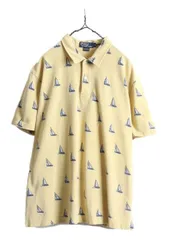 【お得なクーポン配布中!】 90s ポロ ラルフローレン 総柄 鹿の子 半袖 ポロシャツ XL 黄 ヨット