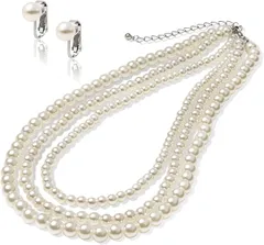 LunArts パールネックレス 3連 or セット 8mm 真珠 冠婚葬祭 結婚式