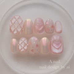 ピンクマグネットのキルティングネイル⋆*