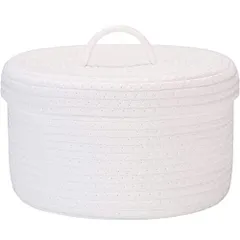 ホワイト_円形（30ｘ30ｘ17ｃｍ） Sea Team コットンロープバスケット 収納バスケット 収納ボックス バスケット 洗濯かご ふたつき 折りたため ナチュラル コットンロープ 小物入れ 靴下パンツ収納 装飾用 おしゃれ かわいい (円形 ホワイト 3
