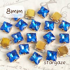 【 10個 】 8mm ガラス製 スクエアストーン ビジュー カボション ライトブルー