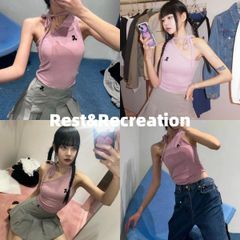 新品 韓国 Rest&Recreation RR ONE SHOULDER TIE TOP タンクトップ キャミソール 春夏 かわいい おしゃれ レディース ピンク