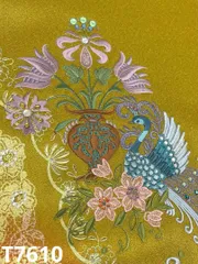 付け下げ 刺繍 ラメ通し 鳳凰 ストーン 鶯色 正絹 反物