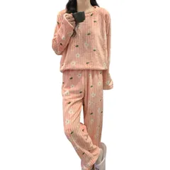 【特価商品】2点セット 厚手 部屋着 セットアップ 冬 肌に優しい かわいい 秋 裏起毛 長袖 上下セット もこもこ ロングパンツ 暖かい パジャマ ふわふわ レディース 大きいサイズ ルームウェア ゆったり 秋冬 Lyric] 防寒 [TeMibery 柄