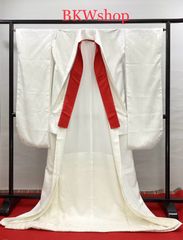 現品限り　used　正絹　掛下　白／赤　鶴柄地　伊達衿付き　白無垢　色打掛　花嫁様　婚礼　着付練習