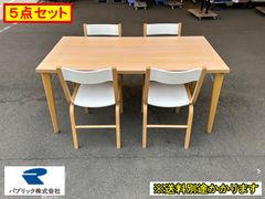 【中古】【一部地域送料無料】ダイニング５点セット　テーブル／パブリック　ナチュラル　ホワイト　木製　F-OA-777-0422A