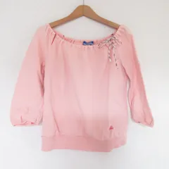 美品 BURBERRY BLUE LABEL バーバリーブルーレーベル オフショルダー 七分袖 ニット カットソー プルオーバー 38 ピンク レディース 古着 中古 USED