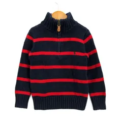 ポロバイラルフローレン セーター トップス ハーフジップ ボーダー柄 キッズ 男の子用 4/4Tサイズ 紺×赤 Polo by Ralph Lauren 【中古】