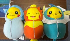 [미품] 피카츄 네부쿠로 컬렉션 큰 봉제 인형 그레이시아 부스터 샤워 3 체 세트