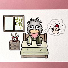 『大雪予報にワクワクなハシビロコウの朝☀️』イラストカード💌