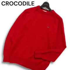 CROCODILE クロコダイル 秋冬 ウール★ ワニ刺繍 ニット セーター Sz.M　メンズ 赤系