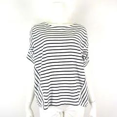 レプシィム ローリーズファーム LEPSIM LOWRYS FARM カットソー プルオーバー ボーダー柄 切替 コットン ドルマンスリーブ 5分袖 半袖 M 白 ホワイト 黒 ブラック