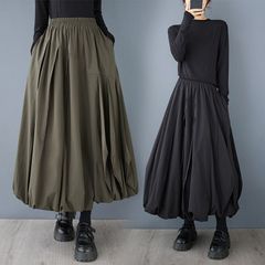 春 ハイウエスト デザイン 半身スカート ブラック グリーン