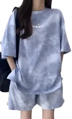 [エンプティオ] リラックスウェア 可愛い 短パン ルームウェア 上下セット レディース 部屋著 パジャマ ショートパンツ 上下 セットアップ トップス ズボン 総柄 丈長め 寝心地 半ズボン 肌触り ラクユメ ラフ ショーパン  [タイダイ柄ブルー] [M]