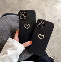 iPhone15 ケース 未使用 iPhone14Pro ケース アイフォン13 ケース 韓国 おしゃれ 大人可愛い ハート ゴールド シック レザー グレーブラック カメラ保護 スマホケース かわいい xzzhang557