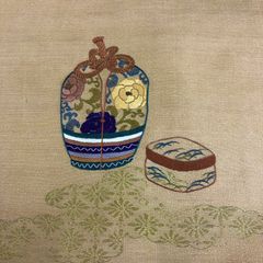 used九寸名古屋帯　刺繍　茶道具