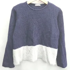 ◇ ⊇ Techichi テチチ 裾切り替え ニット 長袖 セーター サイズF ネイビー グレー レディース E  【1501160037763】