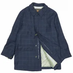 美品 ロロピアーナ Loro Piana ストームシステム ウール カシミヤ混 羊革襟 チェック柄 ステンカラーコート アウター 中綿入り ダークネイビー サイズS メンズ ▲C1のサムネイル
