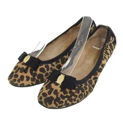 箱付美品 フェラガモ Salvatore Ferragamo 現行ロゴ リボン付き フラット バレエシューズ 4 21.5cm レディース キッズ レオパード柄 ほぼ未使用