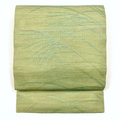 リユース帯 夏名古屋帯 浅緑 カジュアル 紗 カラー箔 すすき 未洗い MS1401
