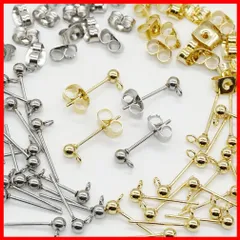 パーツ 3mm 丸玉 ピアス キャッチ付き ゴールド カン付き シルバー 2色20ペア40個 サージカルステンレス セット