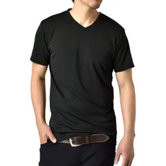 接触冷感 半袖Tシャツ 《00ブラック / Vネック》 新品 未使用 吸汗速乾 メンズ カチオンドライ UVカット 無地 夏用 ラッシュガード 涼しい 【H1V】【メール便1】 ファッション