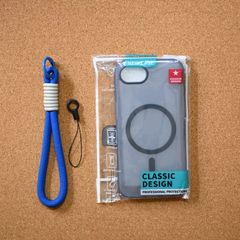 iPhone16e用 Magsafe対応 キャンディーカラー マットスマホケース ハンドリストストラップ付 ブルー
