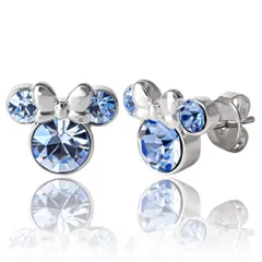 ディズニー ミニーマウス 誕生石ジュエリー シルバーメッキ クリスタルスタッドイヤリング 女性と女の子用 (他の色もあります) シルバー [12月 - ライトサファイアクリスタル。]