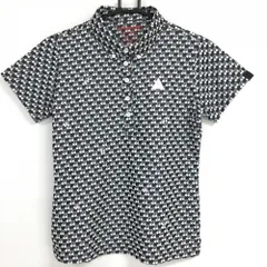 【美品】ルコック 半袖ポロシャツ 黒×白 総柄 ボタンダウン レディース L ゴルフウェア le coq sportif