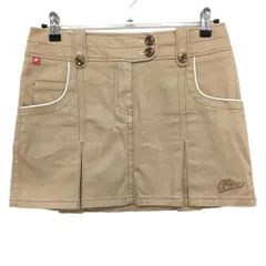 【美品】フィラゴルフ スカート ベージュ ボックスプリーツ ステッチ ハート刺しゅう レディース L ゴルフウェア FILA GOLF