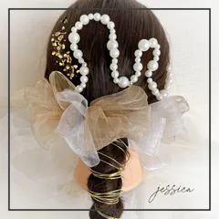 金箔付ヘッドドレス❤︎水引×パールチェーン×リボン×ホワイト　成人式髪飾り卒業式