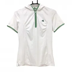 【超美品】アディダス フード付Tシャツ 白×グリーン ハーフジップ ストレッチ  レディース M/M ゴルフウェア サンプル品 adidas