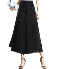 [Dep Club] レイヤードで魅せる スカーチョ レディース 夏 ガウチョパンツ 涼しい プリーツ ボトムス ロングスカート ゆったり 大きいサイズ 8分丈 2xl ウェストゴム 旅行 春 秋 (L, ブラック) [ブラック] [L]