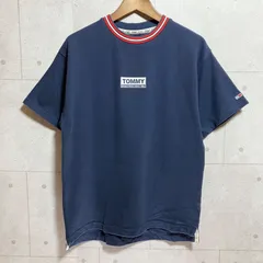 Tommy Jeans トミージーンズ ロゴ Tシャツ 刺繍 半袖 トップス L相当 ネイビー 鹿の子 メンズ SG315-24