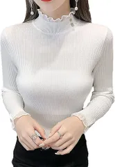 babester ベイブスター リブニット セーター レディース カットソー シャツ 長袖 フリル( ホワイト,  Free Size)