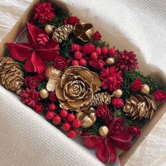 再販！ドライフラワー ドライ ナッツ 木の実 詰め合わせ セットˎˊ˗ クリスマス　レッド　ゴールド　クリスマスBOX  クリスマス　No.91