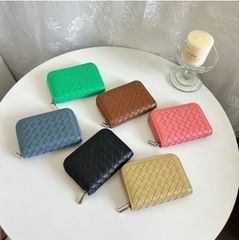 [Clearance Sale] Sheepskin Card Case Mini Wallet, Intrecciato Mesh Design, Compact, Stylish, Genuine Leather, Unisex, Large Capacity Card Holder, Ladies' and Men's Wallet, Gift
