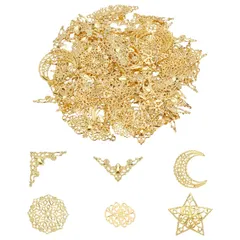 [PH PandaHall] 透かしパーツ ゴールド 三角形 花 月 星 透かしチャーム ラッピング飾り コーナー装飾 フィリグリー アクセサリーパーツ レジン封入 DIY用 手作り用品 クラフト用品 ハンドメイド素材 ブレスレット ネックレス ピアス イヤリ