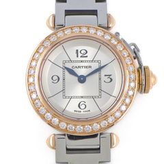 カルティエ Cartier 腕時計 ミス パシャ WJ124021 ダイヤベゼル サンレイ シルバー文字盤 K18PG SS クオーツアナログ 【中古】
