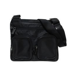 美品プラダ PRADA ショルダー バッグ ナイロン サフィアーノレザー ブラック 2VA0627 シルバー 金具 Shoulder Bagメンズ レディース