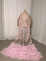 チュール打掛　オーガンジー打掛 着物 オーバードレス　レース羽織　ウエディングドレス　お色直し　刺繍　色変更可能　3D立体的な刺繍 うす衣 和装　和装花嫁　和装前撮り 色打掛 大人婚 舞台ステージ 時代劇用演劇 芝居 芸者 浴衣 ピンク  フリル付き