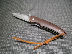 中古品 ダマスカス鋼 フォールディングナイフ 刃渡り6cm アウトドア キャンプ