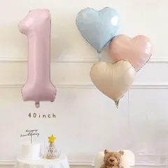 miii様♡ご注文ページ　 くすみカラーナンバー２個＆ハートバルーン３個＆デイジー付きマカロンカラーバナーセット　誕生日飾り風船セット　数字０～９より選べます　バースデイバルーン　　女の子　男の子　100日祝　ベビーピンク系