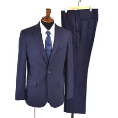 レミュー LES MUES 伊製生地 3つボタン シングル 段返り スーツ A6 / M ダークネイビー シャドーストライプ ノータック 3D-1655 5TD031 【送料無料】【中古】【メンズビジネス】202504