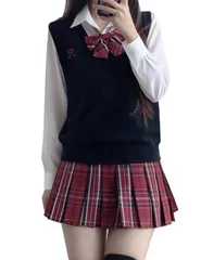 新品 [Qichenk] 制服 コスプレ 女子高校生 ニットベスト 長袖シャツ スカート 蝶結び 女子 学生服 スクール JK制服 学生服 コスチューム 仮装 学園祭 通学 文化祭 卒業式 入学式