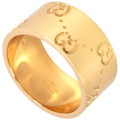グッチ GUCCI アイコン ワイド リング 指輪 約9.5号 K18YG 8.6g ゴールド【中古】
