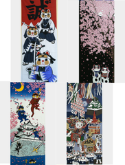 手拭い　福まねき猫　縁起物　4種類　日本の伝統　和雑貨　侍　夜桜　忍者　祭り