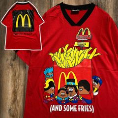 BJiX アドバタイジング Tシャツ ビンテージ 古着 赤 マクドナルド フライドポテト ポテトヘッド McDonald 's リンガー Vネック スリーブ ライン XL相当サイズ 2503  2980 p10