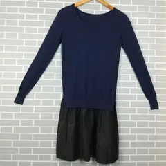 M1-01380 【Women】Adam et Rope (アダムエロペ) 長袖 ワンピース 38(Mサイズ相当) / 紺×黒 表襟付近穴有 G